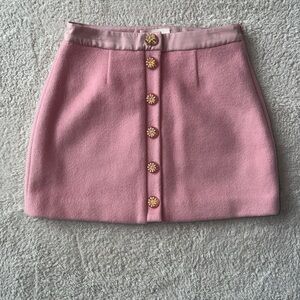 LoveShackFancy Pink Mini Skirt with Gold Flower Buttons